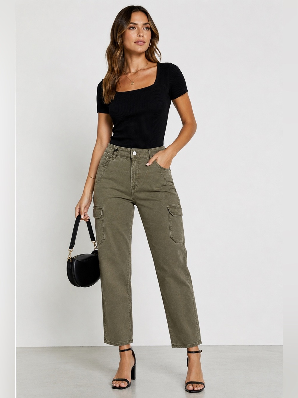 PAIGE Vintage Ivy Green Cargo Utility Pants Womens Size 29 Lyocell Stretch NWT